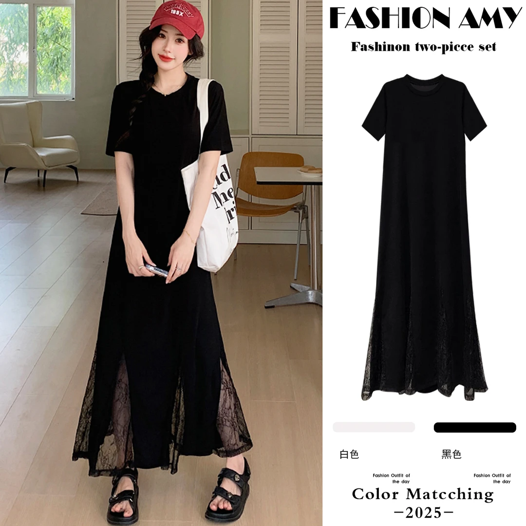 孕妇连衣裙夏季新款时尚韩版气质赫本风蕾丝拼接显瘦T恤鱼尾裙子1