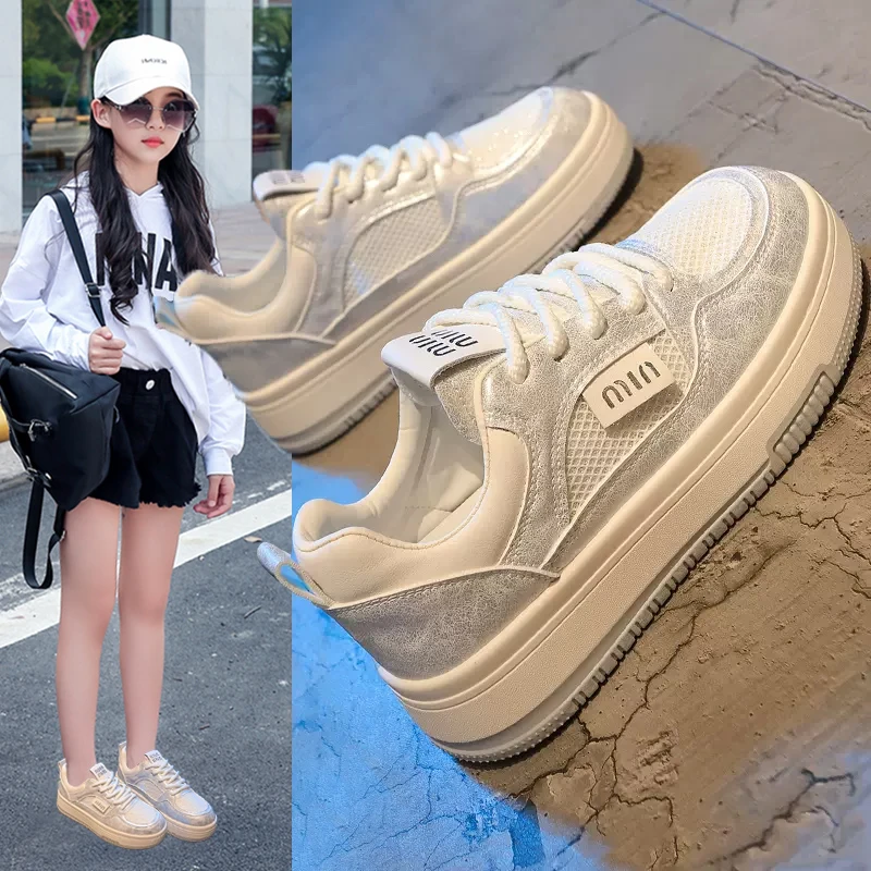 女童运动鞋2025新款春季儿童小白鞋女学生板鞋百搭透气休闲老爹鞋