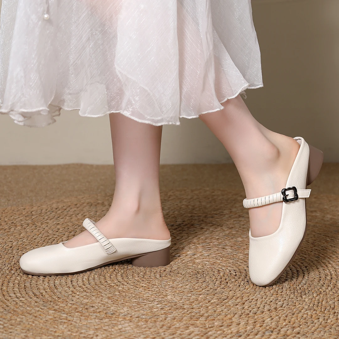 【Ciafoce纤芙森】101粗跟百搭复古港风舒适包头拖低跟休闲春夏季