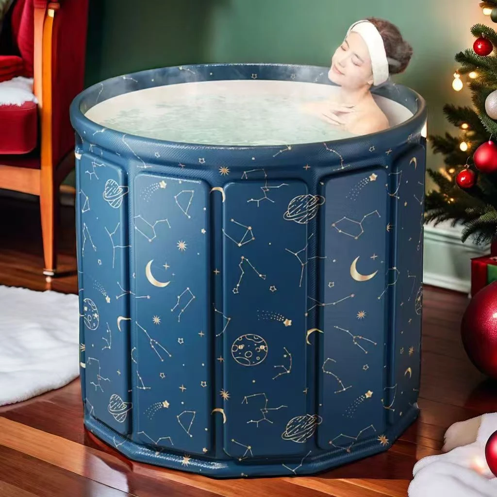 直播促销中直径70厘米】免安装泡澡桶可折叠宝宝浴桶底部加厚加棉