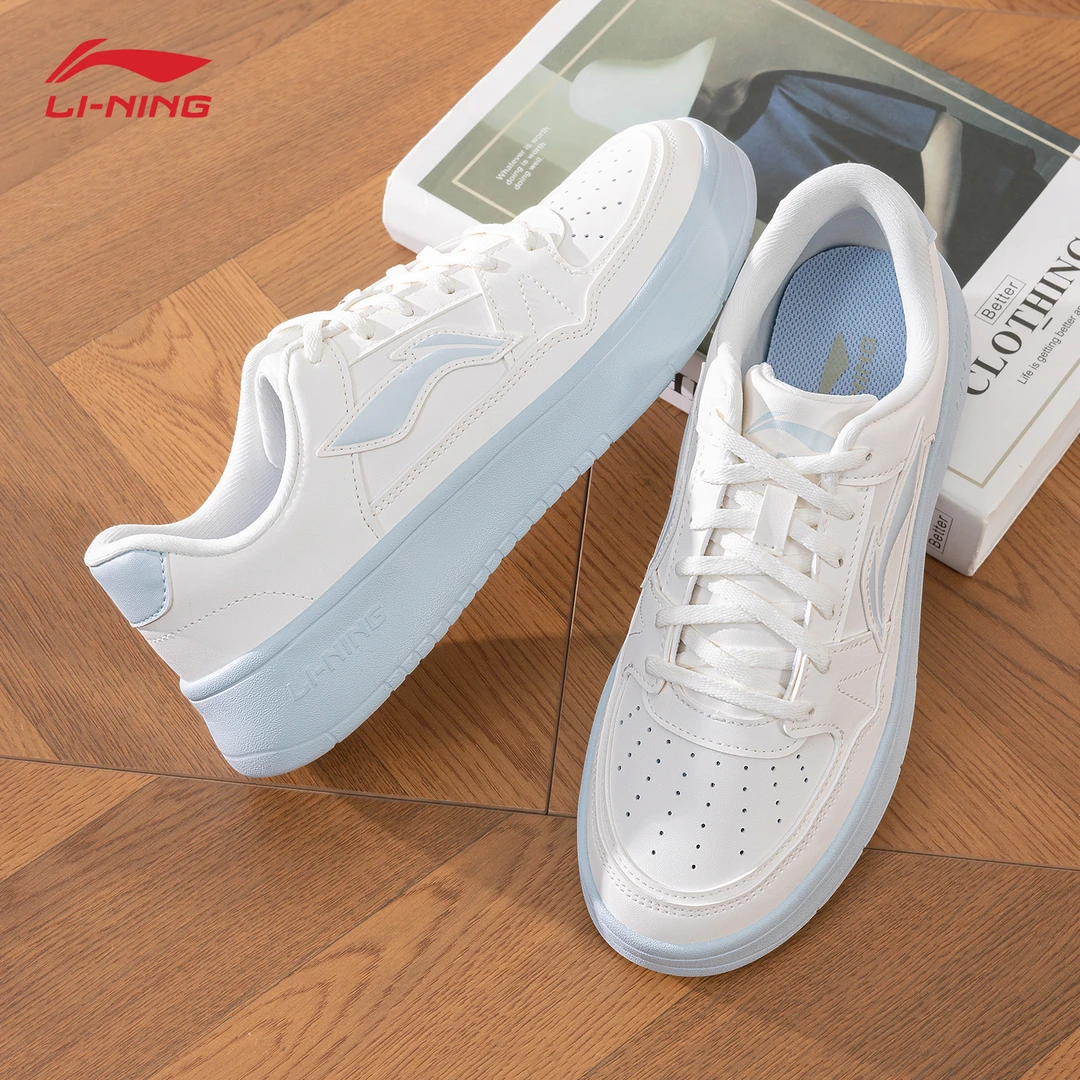 李宁月临女款板鞋2025新品透气轻便舒适运动鞋清新潮流休闲鞋子女