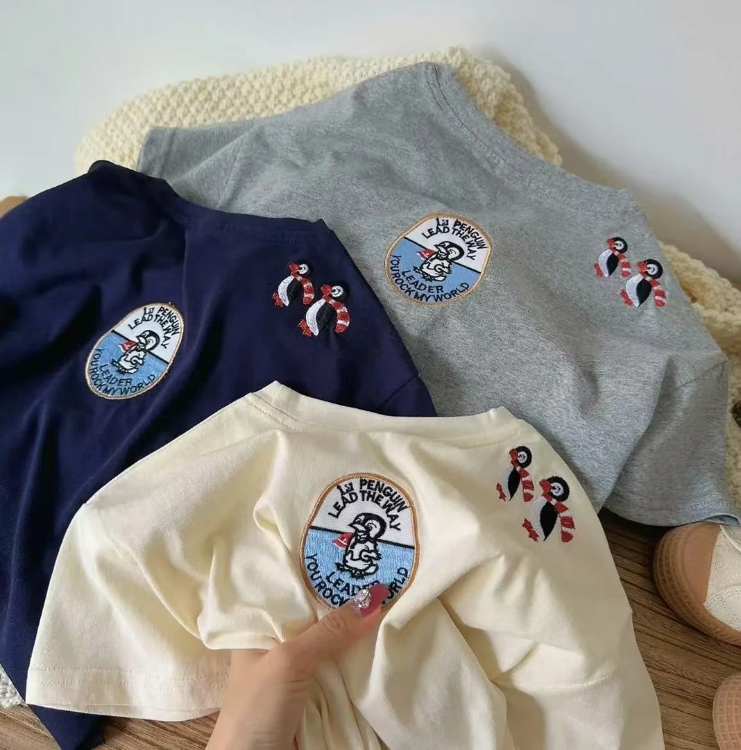 亲子装妈妈 爸爸装儿童T恤2025夏季新品男童短袖刺绣上