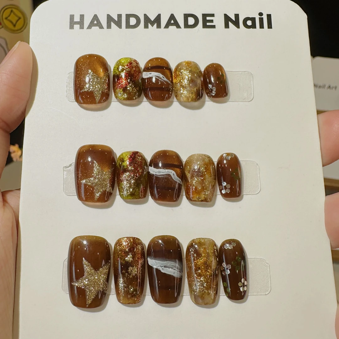 琥珀流光-纯手工穿戴甲 送工具包