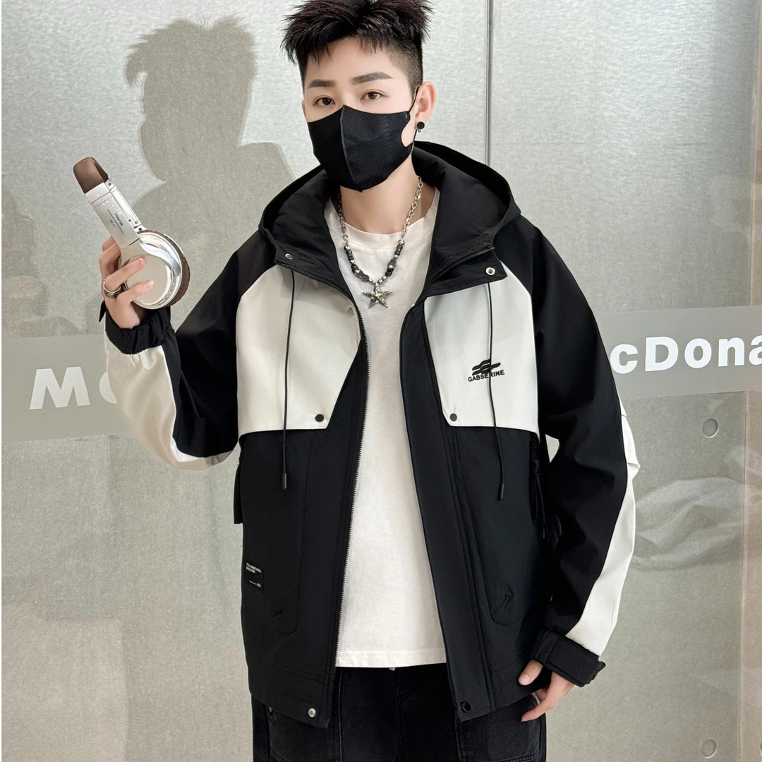 2025春季新款连帽拼接外套时尚潮流男装夹克舒适百搭休闲上衣