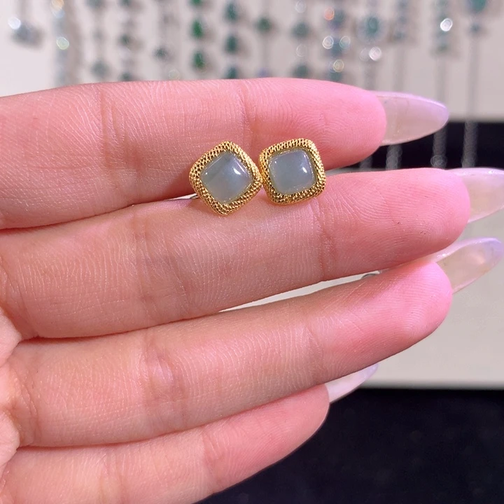 翡翠银S925镶嵌耳饰577方糖