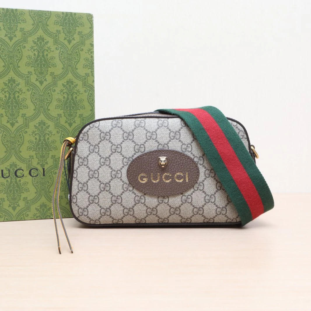 99新 GUCCI/古驰 虎头 斜挎包相机包 24 乌木色 P205335339