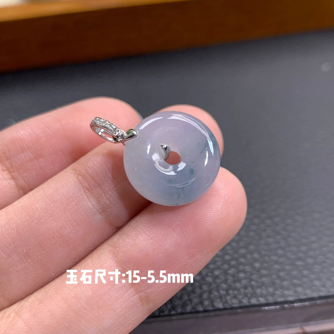 仙子翡翠18k金镶嵌冰紫飘花甜甜圈吊坠锁骨链缅甸翡翠A货粉色冰透