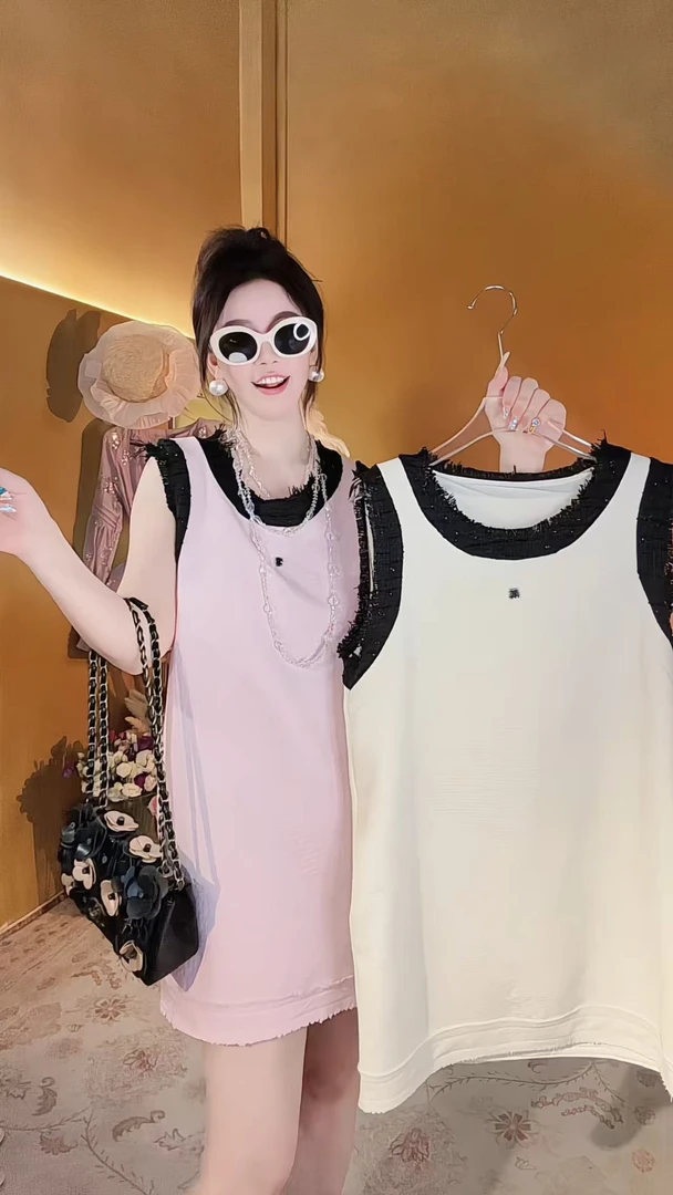 [崔]Z0327 创意感小香风无袖背心连衣裙女夏季新款度假风裙子