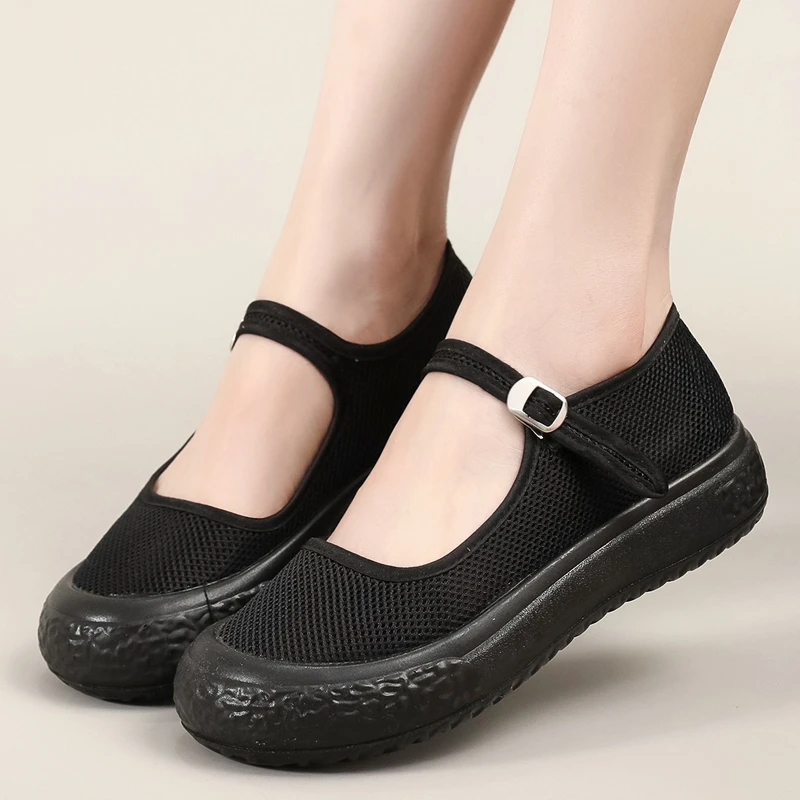 老北京布鞋女舒适透气休闲风中年商场布鞋黑色女鞋网鞋夏季工作鞋