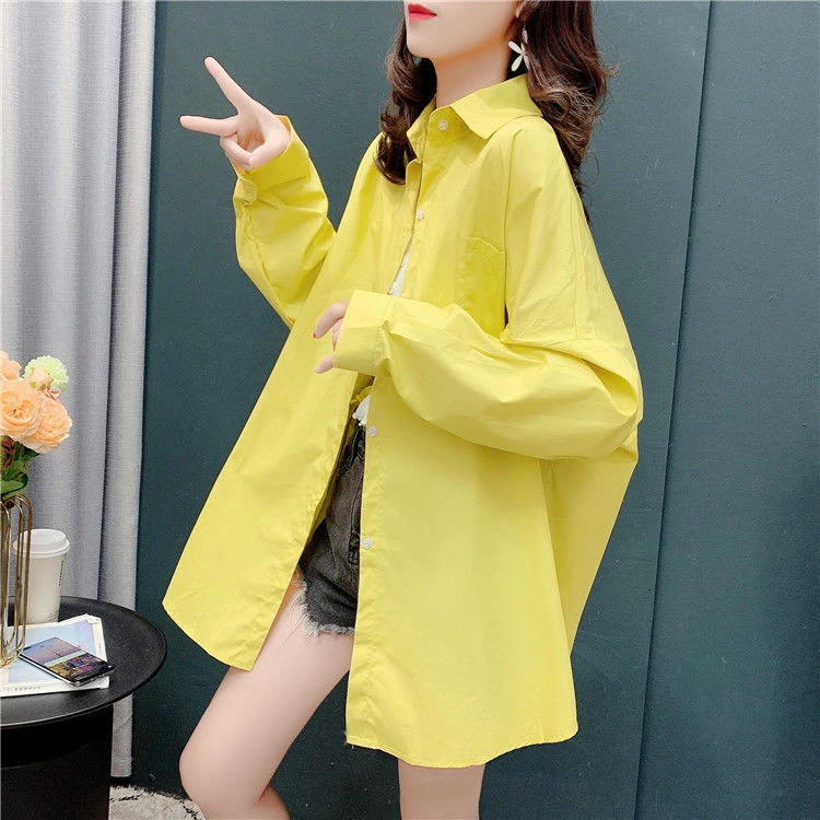 糖果色衬衫女外穿中长款复古港味长袖慵懒风衬衣韩版时尚潮流百搭