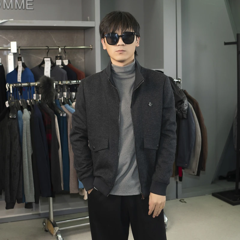 毛呢夹克外套!男士秋冬季短款立领茄克外套中青年保暖上衣(7813)