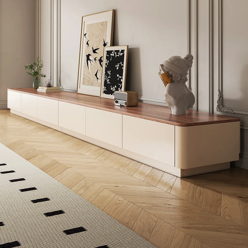 奶油中古风实木电视柜茶几组合客厅家用2025小户型落地复古地柜