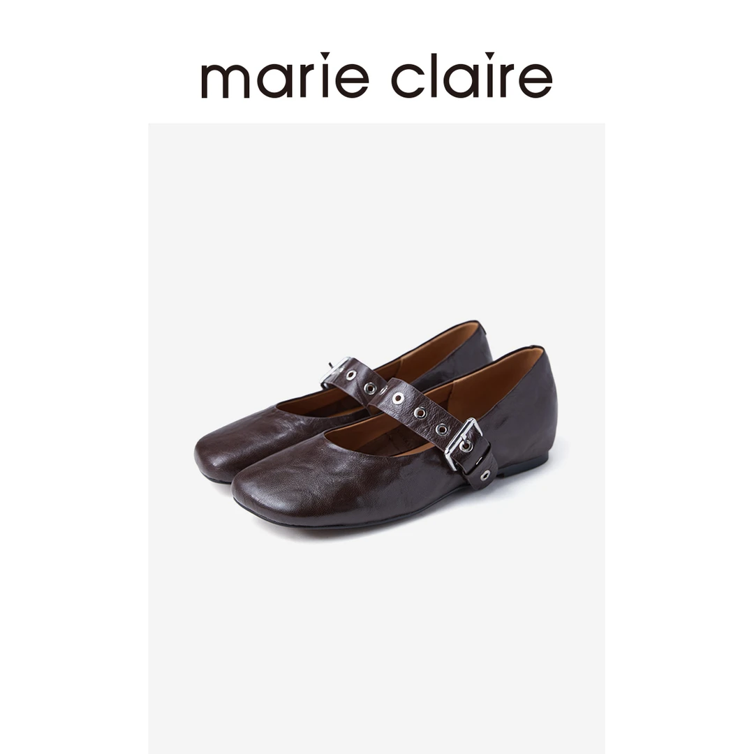 MC女鞋熔岩生巧棕复古方头轻朋克玛丽珍鞋2025秋marieclaire女鞋