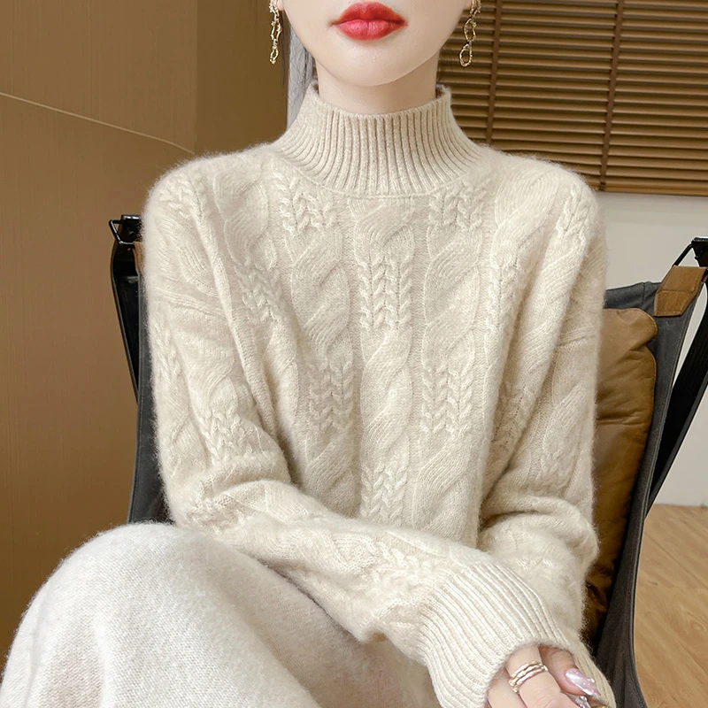 加厚保暖半高领麻花软糯毛衣女2025秋冬季新款宽松百搭针织打底衫