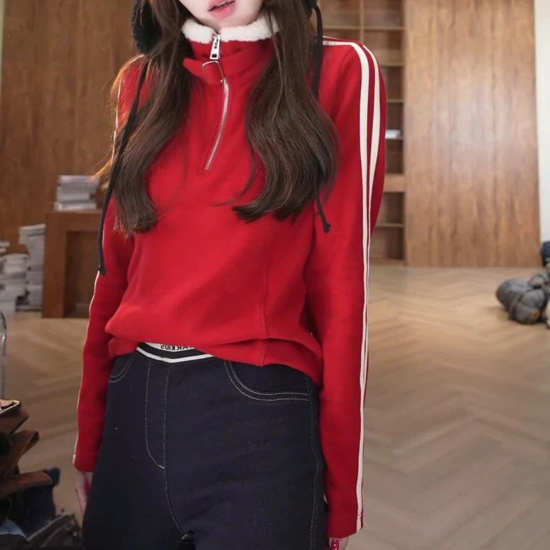 2025时尚百搭秋冬高级感颗粒绒立领轻奢卫衣女LK2507592