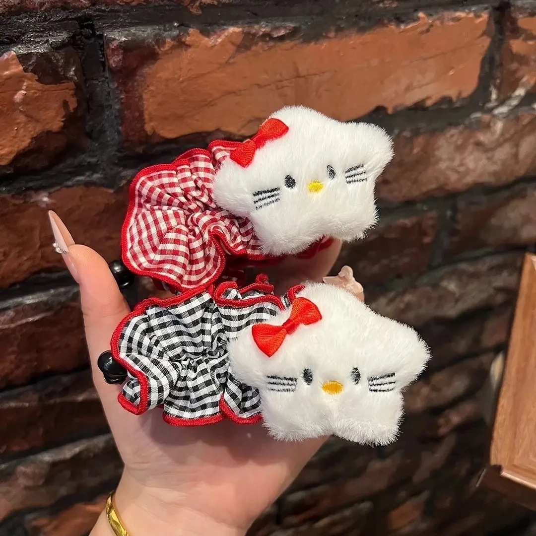 新款秋冬格子系星星ins凯蒂猫香蕉夹超可爱后脑勺高马尾固定神器