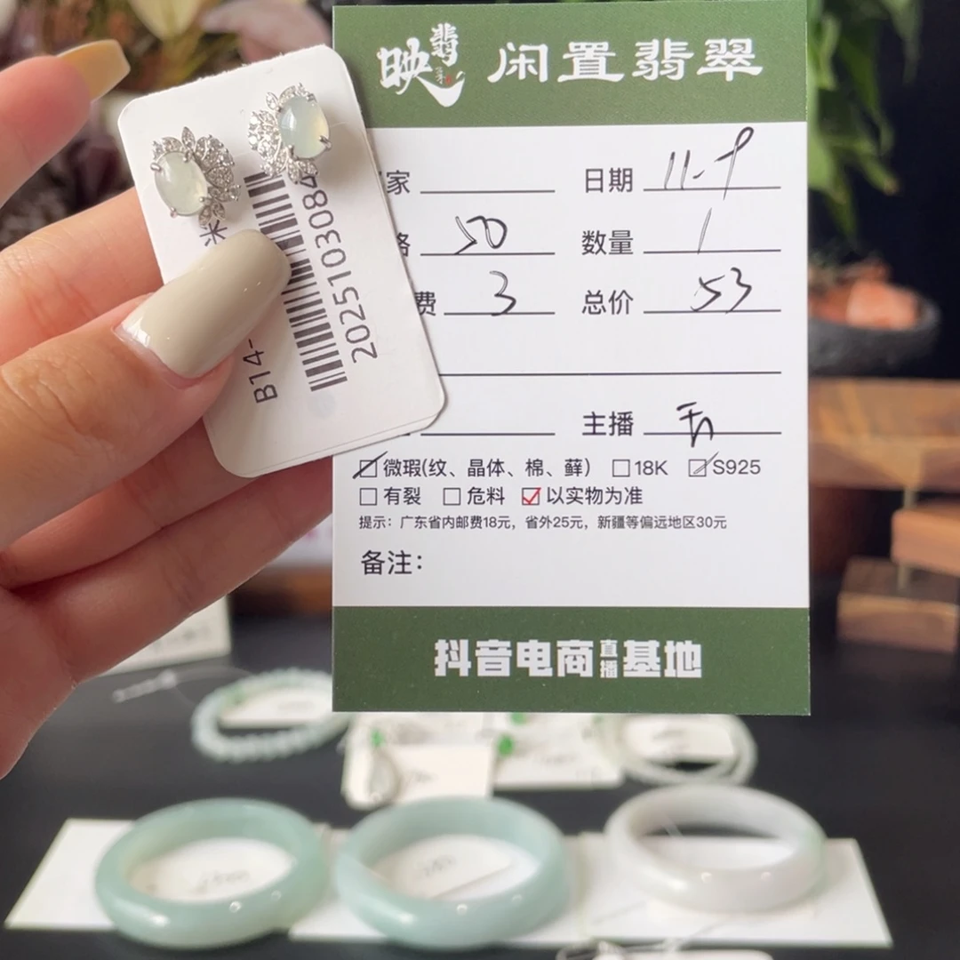 翡翠银S925镶嵌耳饰翡翠