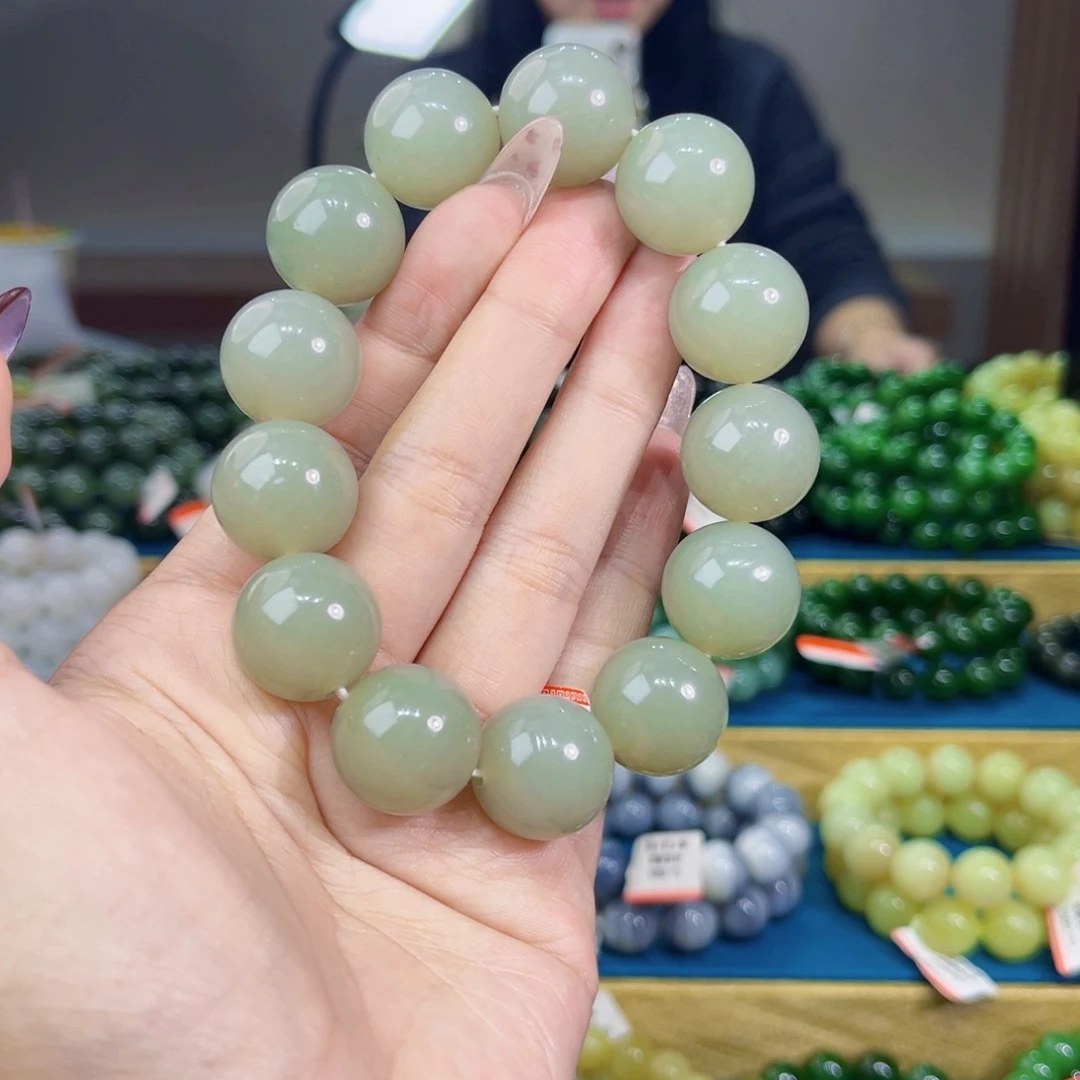 和田玉未镶嵌手链天然和田玉新疆点墨青花籽手串18