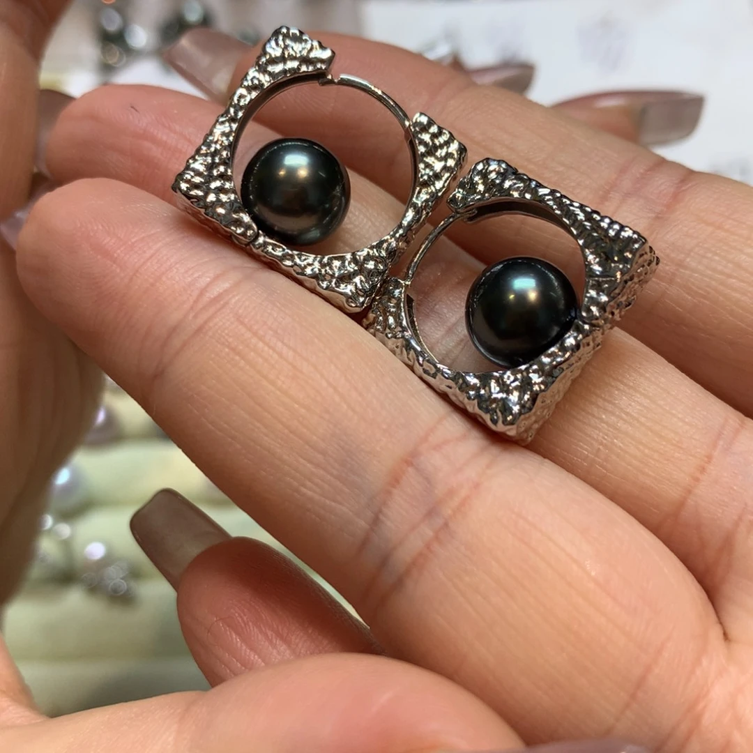 海水珍珠耳饰银S925镶嵌