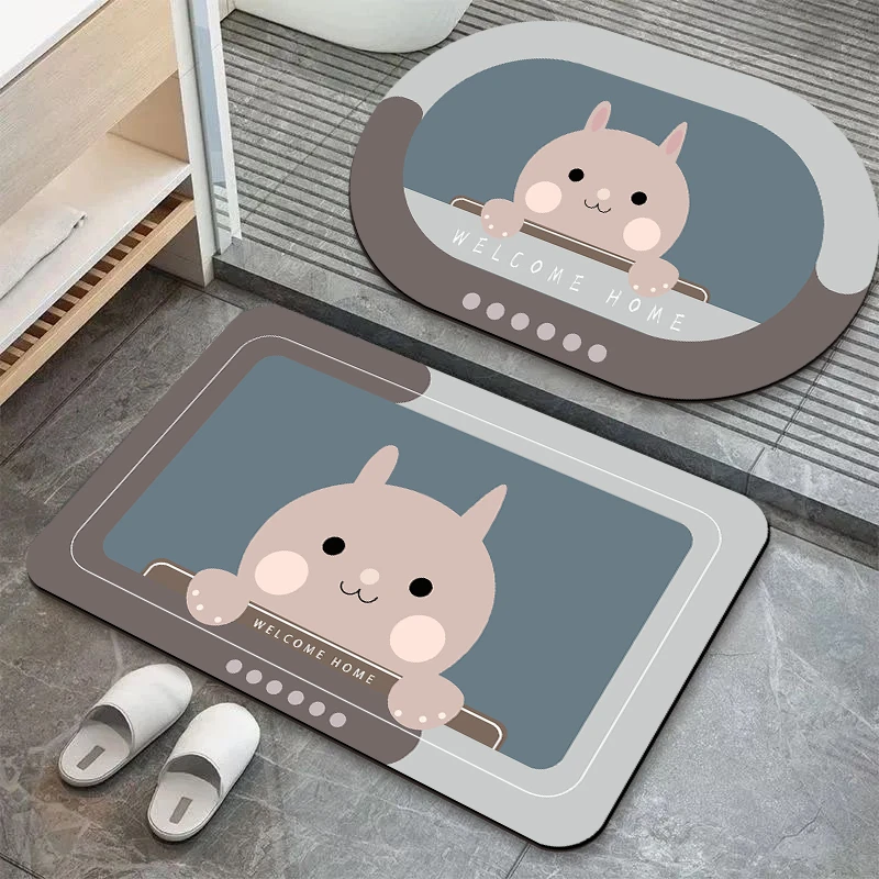 梦动蓝底小兔浴室卫生间防滑门垫家用厨房地垫吸水速干垫卡通脚垫