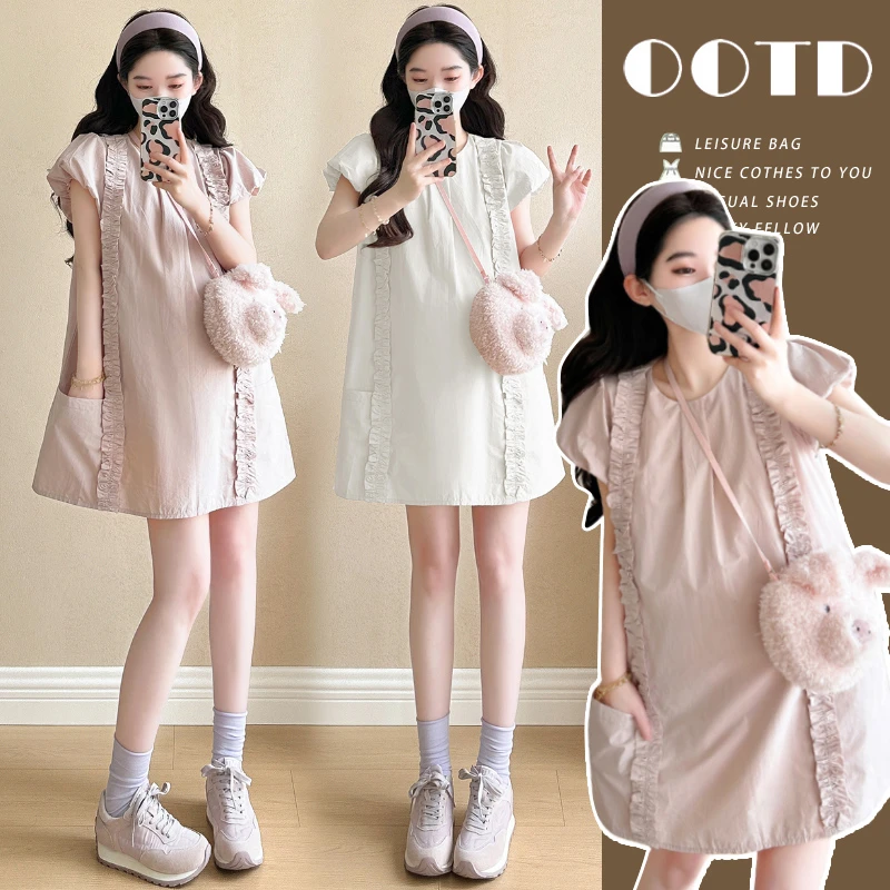 2025孕妇装夏季韩版孕妇连衣裙中长款减龄法式小个子孕妇裙