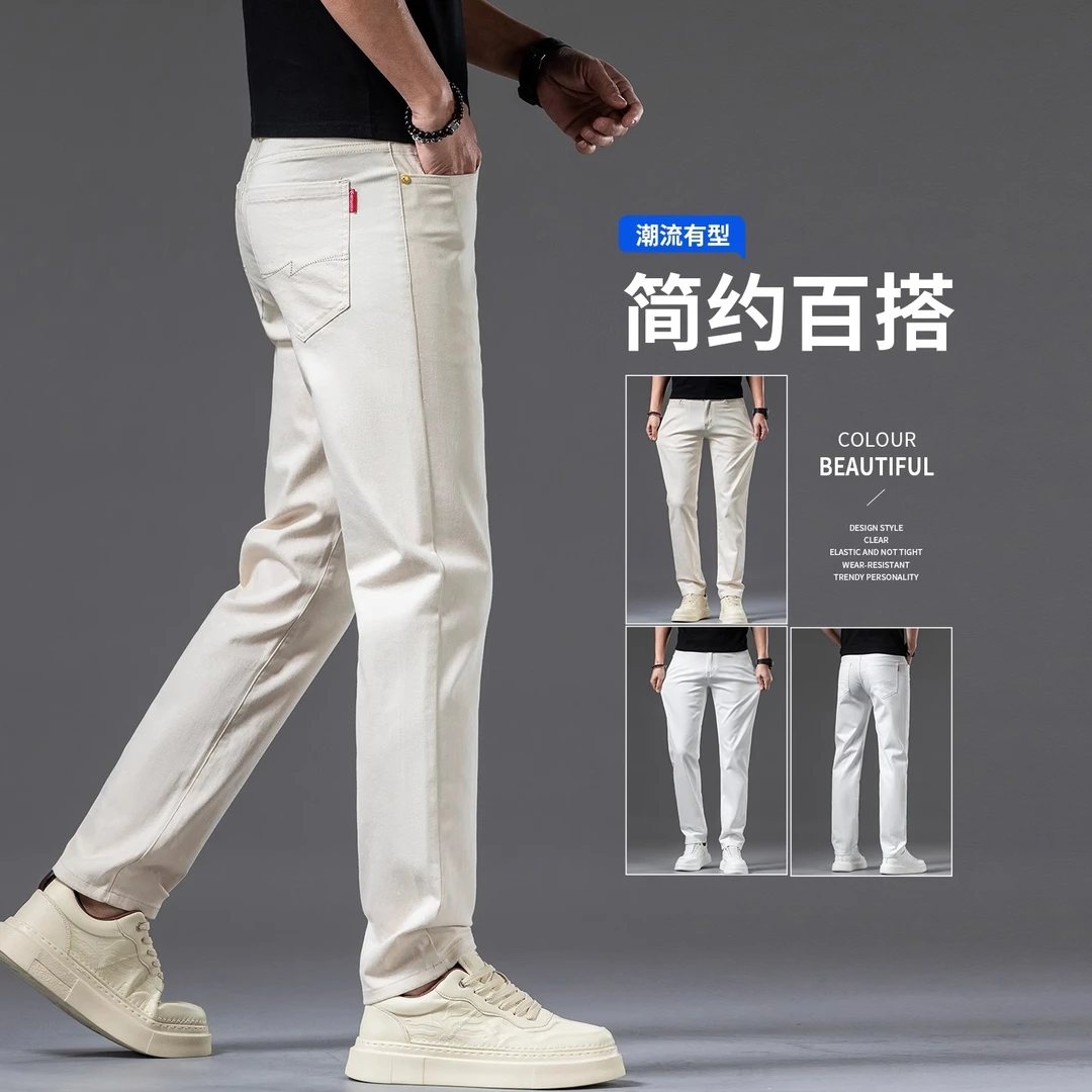 ZONGJIE香港弹力高端卡其色纯棉男新款夏季抗皱直筒休闲牛仔长裤