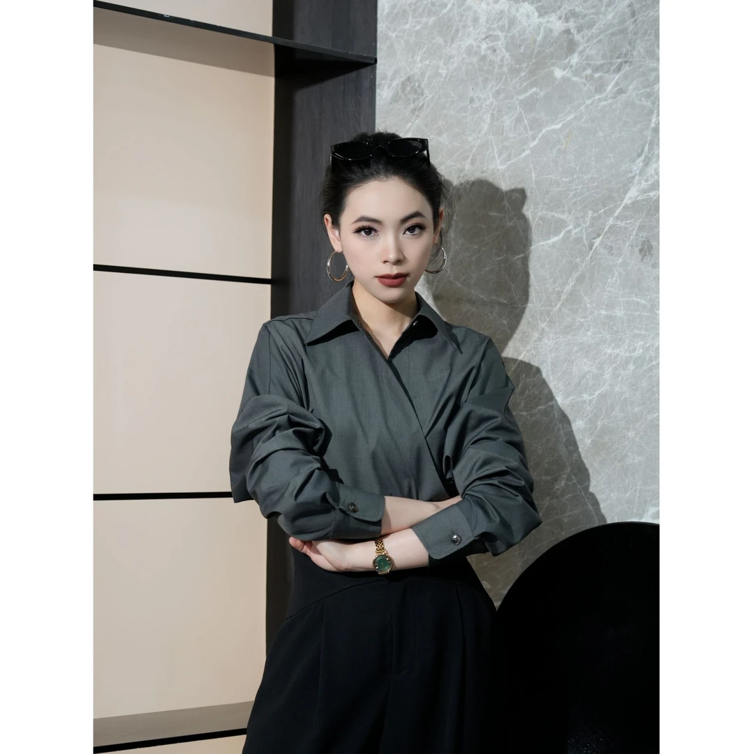 POPULARYW【烟珀】Z·R上品屋 高级感通勤不规则设计感收腰衬衫