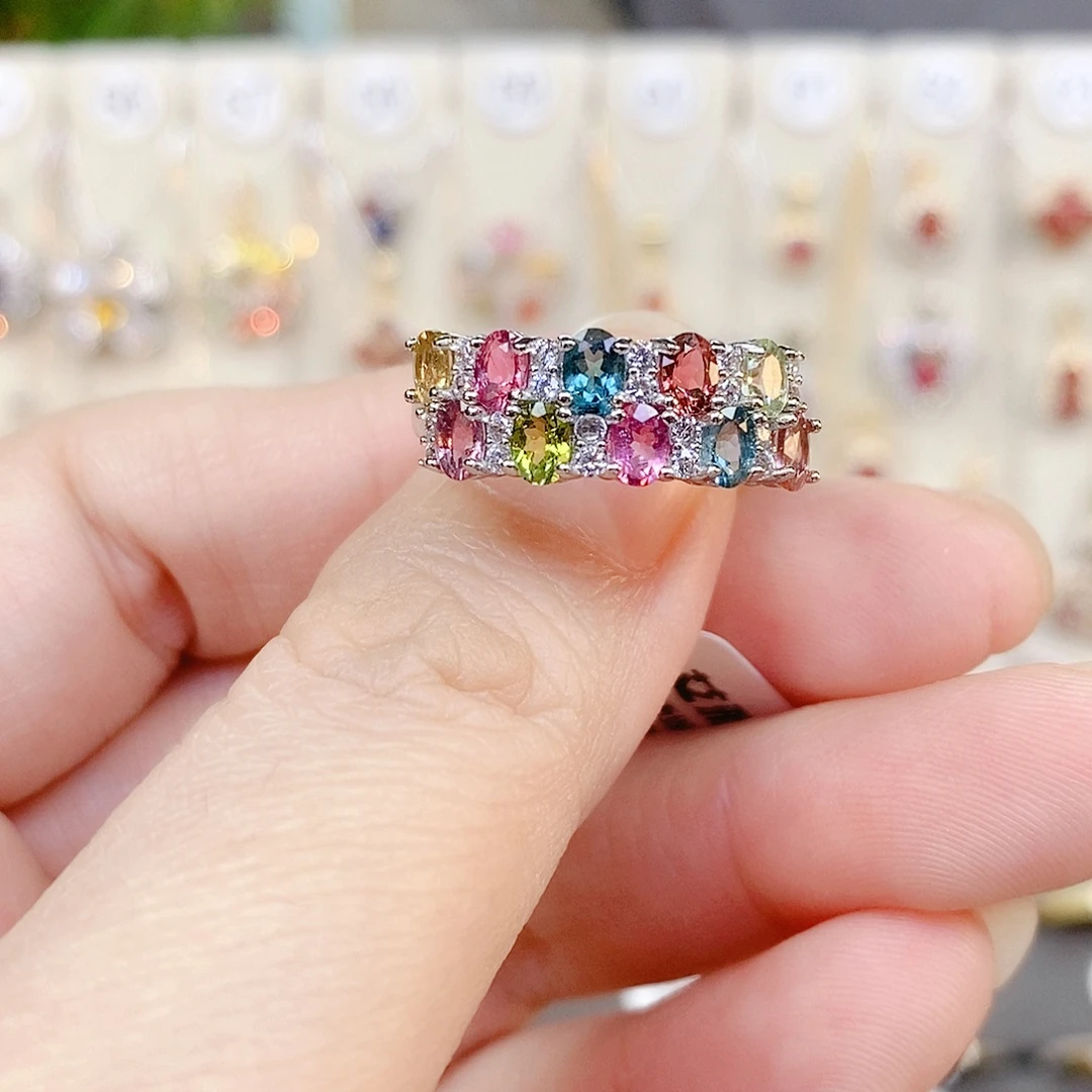 戒指银S925镶嵌碧玺