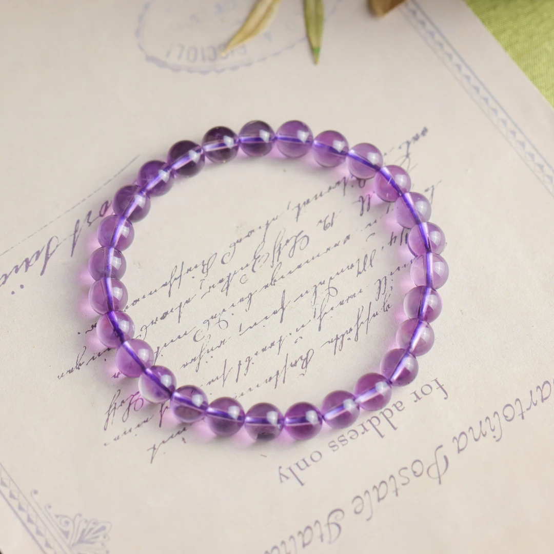 紫水晶圆珠素圈时尚百搭简约女款单圈手串