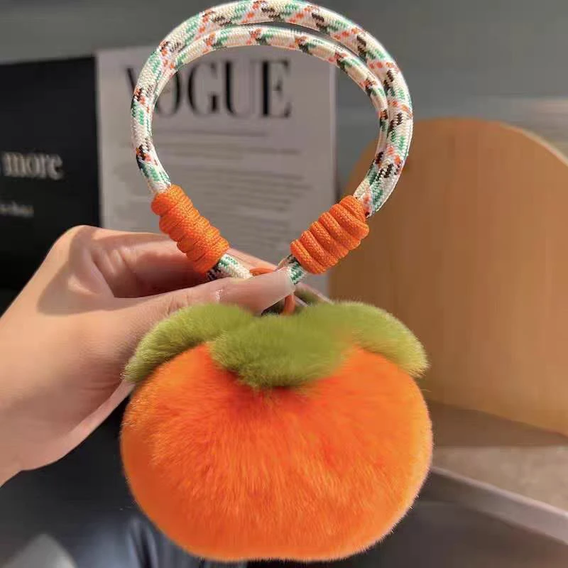 （大群新款柿子）真獭兔毛车钥匙扣挂件书包包好柿发生挂饰