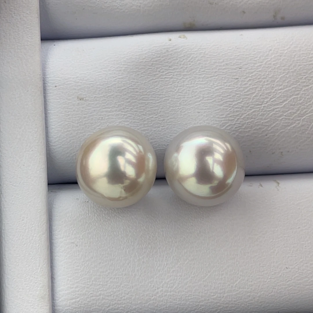 未镶嵌海水珍珠澳白宝石光对珠12-13