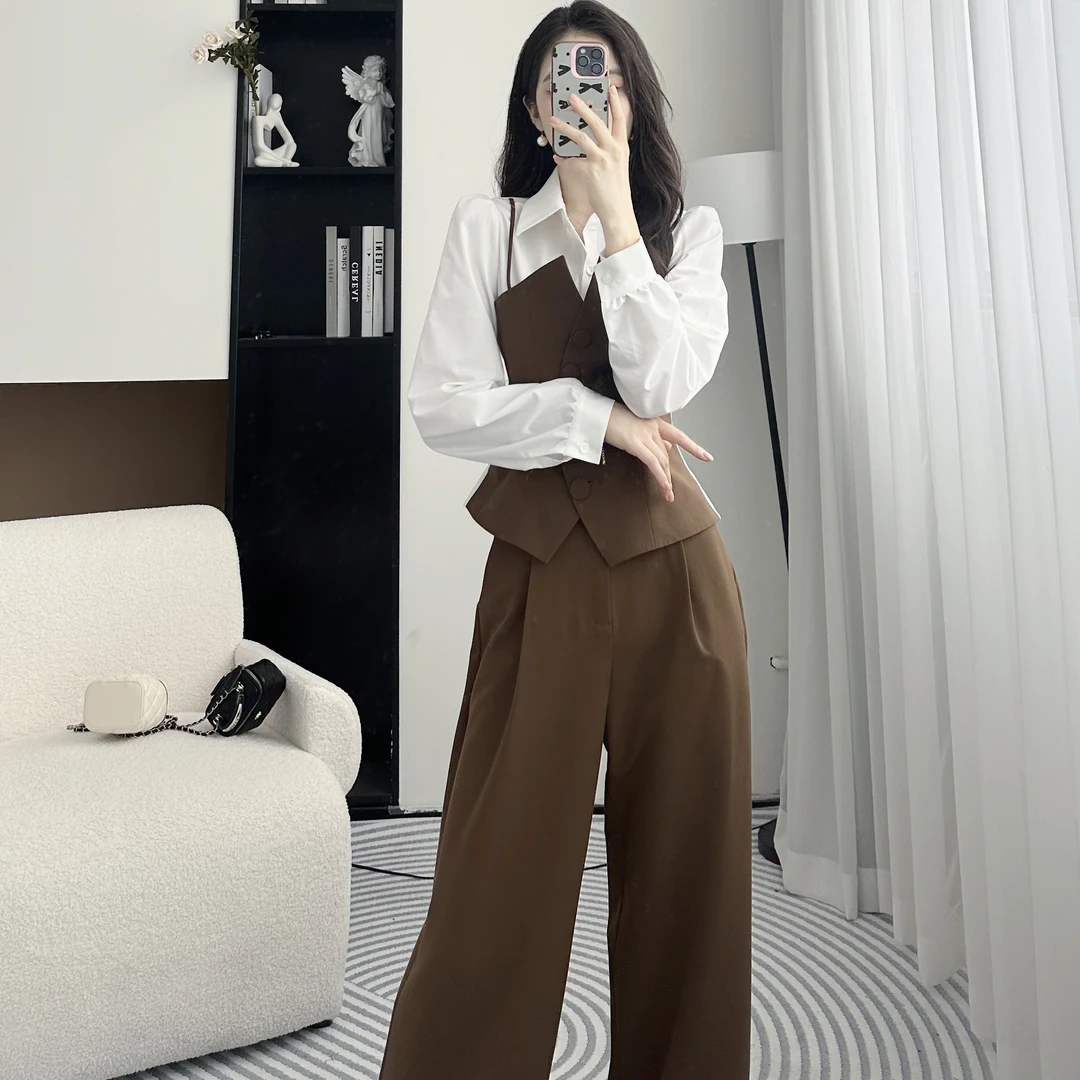 拉夏贝尔25秋气质时尚高级感通勤显瘦赫本风上衣＋裤子 10099 WW