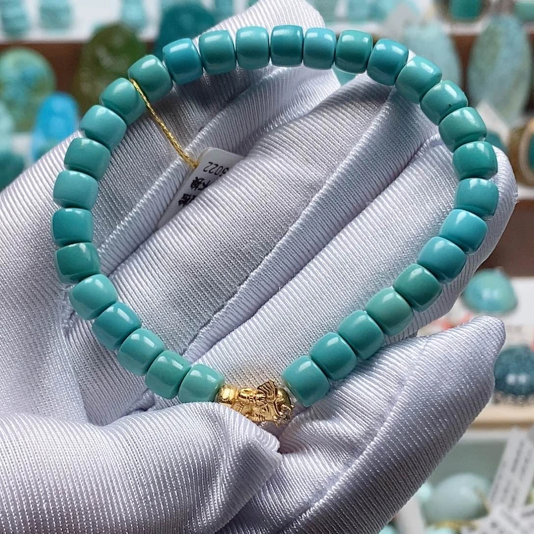 绿松石银S925镀金镶嵌手链