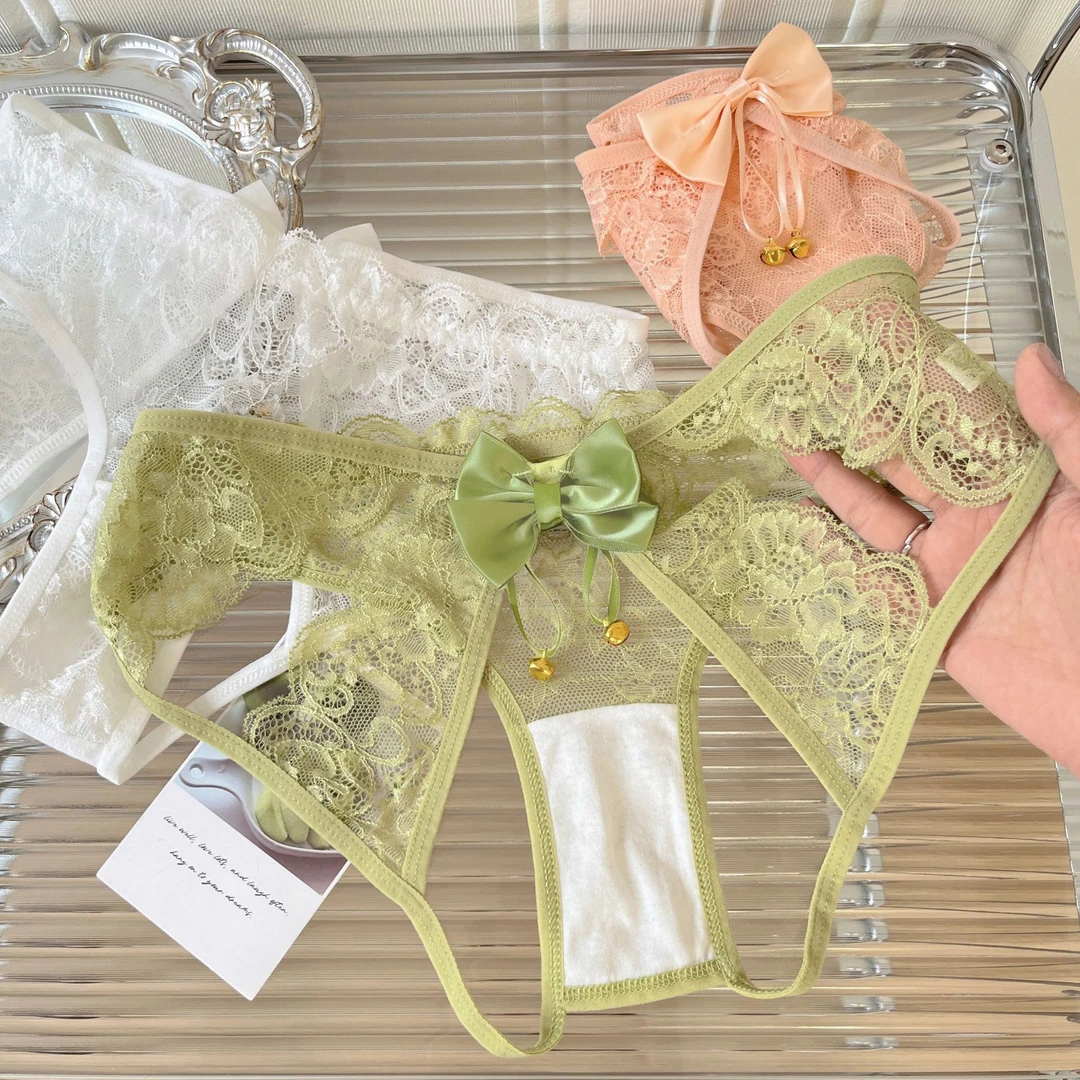 金色铃铛日系性感蕾丝内裤女士低腰纯欲镂空甜美法式蝴蝶结三角裤