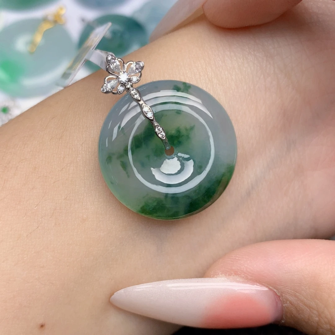 翡翠18K金镶嵌颈饰天然缅甸翡翠a货百元以上9元证书费自理