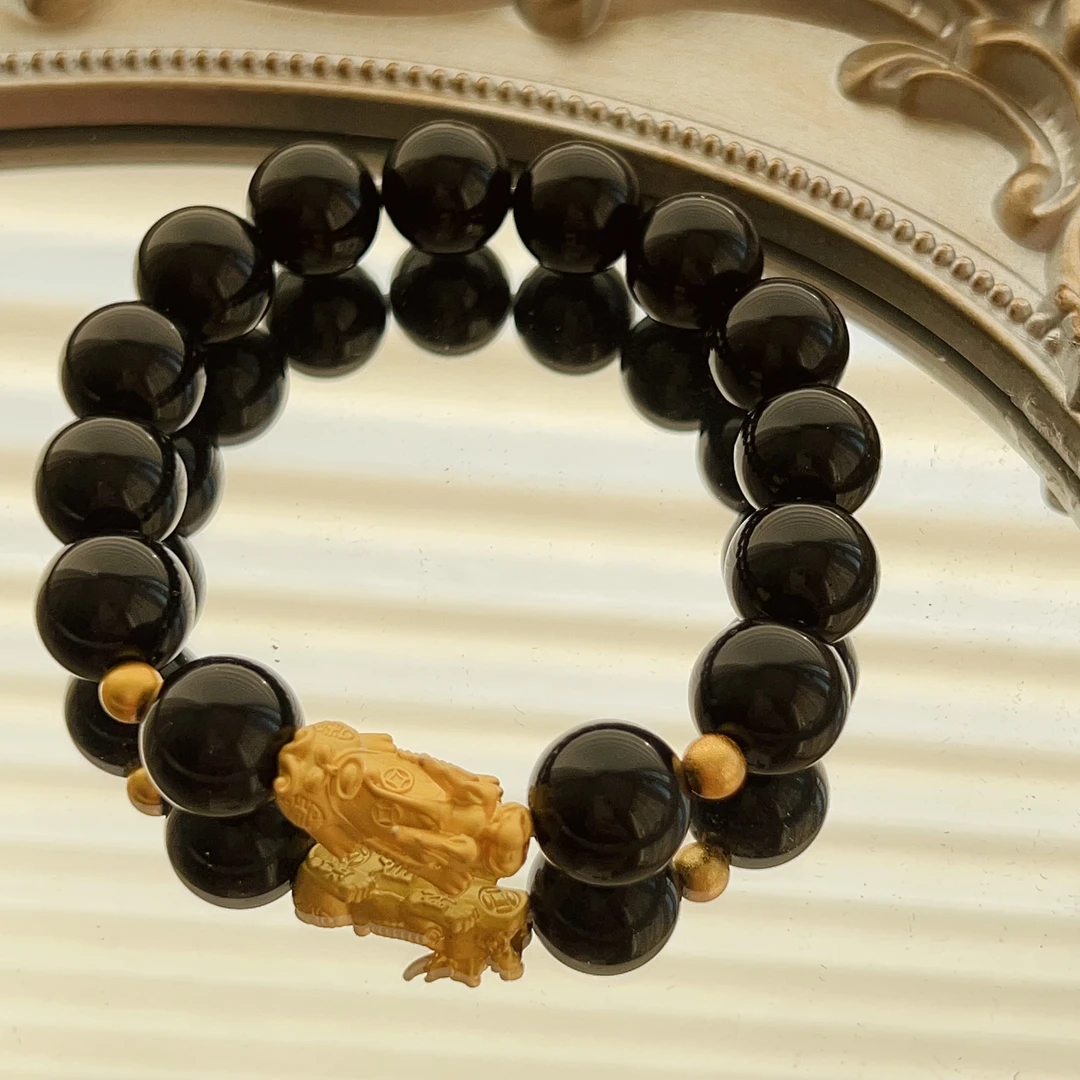 黑曜石手串黑武士纯黑男女同款天然玉石手串男士女士礼物