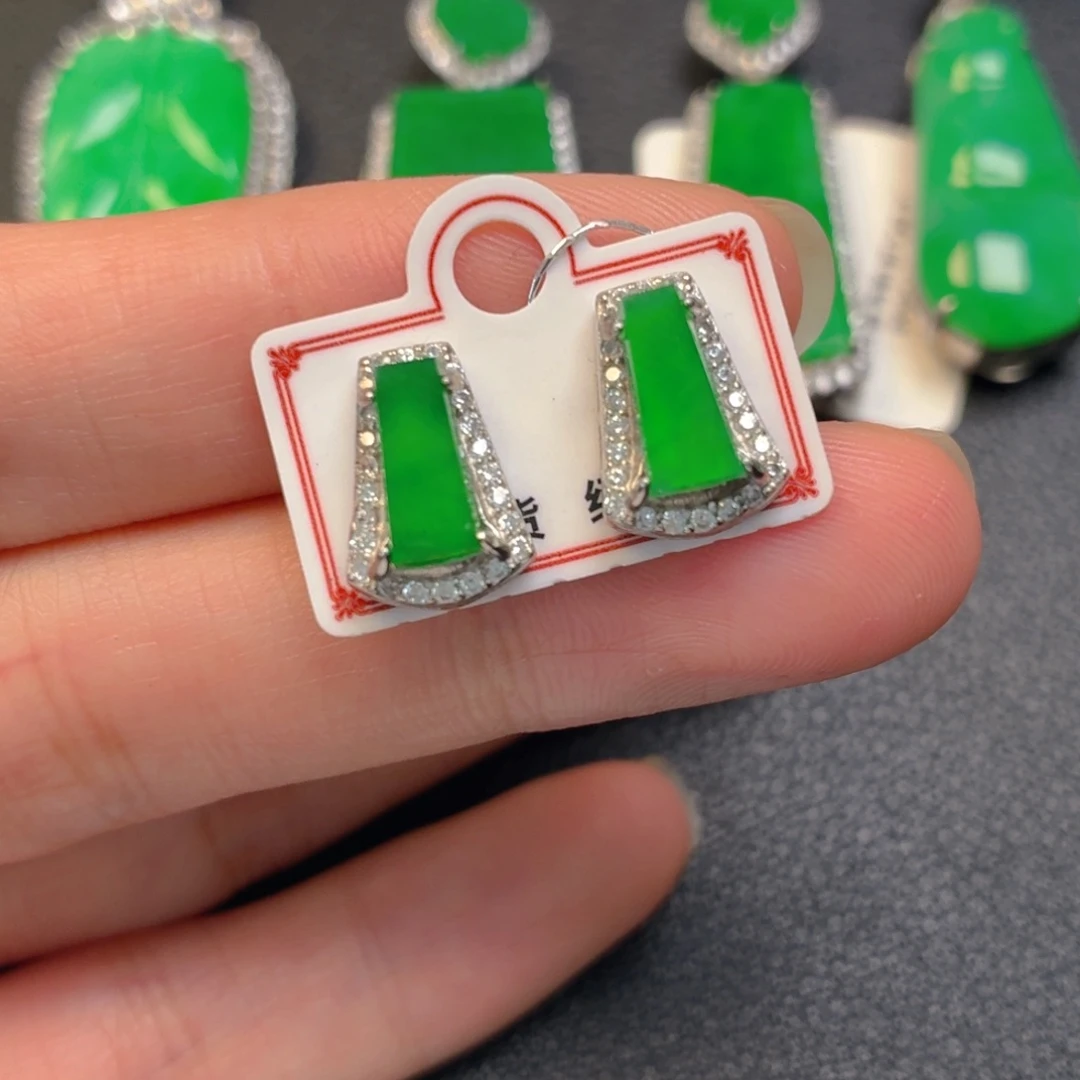 翡翠银S925镶嵌吊坠(不含链)耳钉