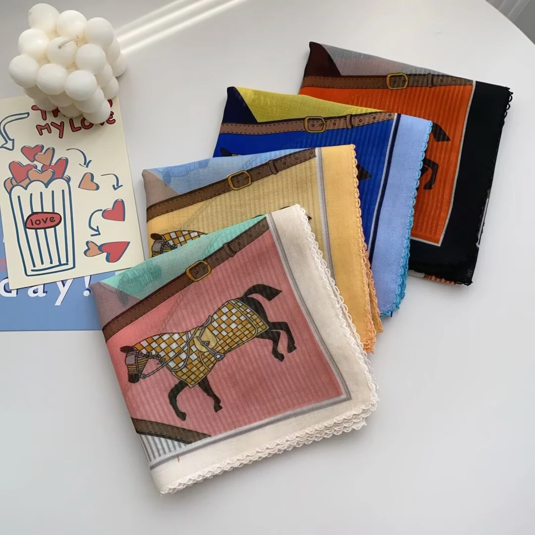 有鲤自制 2025早春新款韩国ins风棉麻透气轻盈60cm小方巾