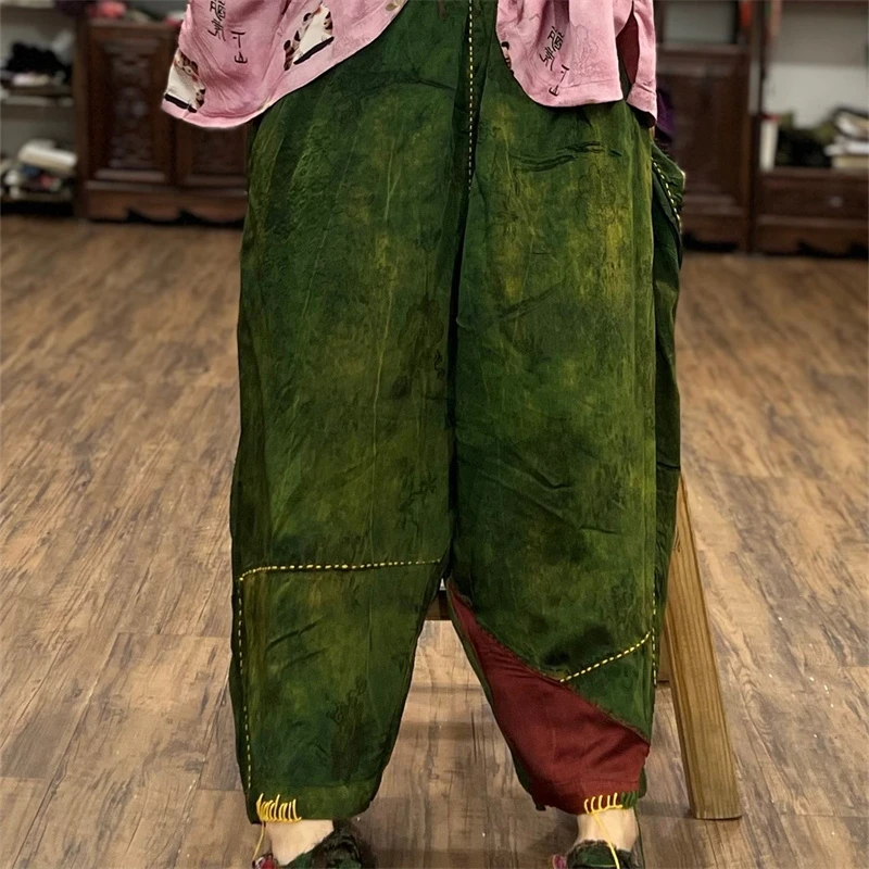 sx新中式花萝拼接手工高定老爹裤春季新款酷飒微垮大口袋直筒裤女