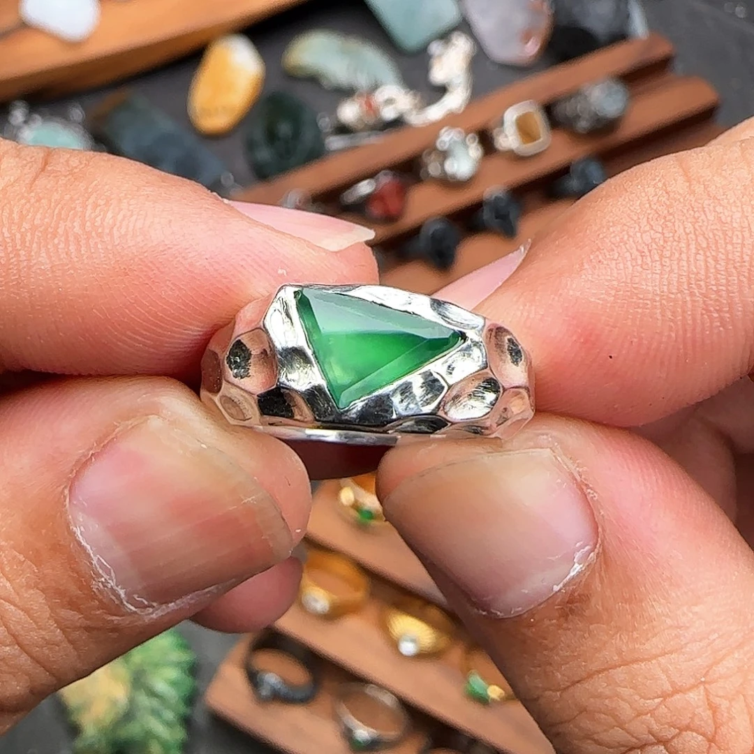 翡翠戒指银S925镶嵌开**君