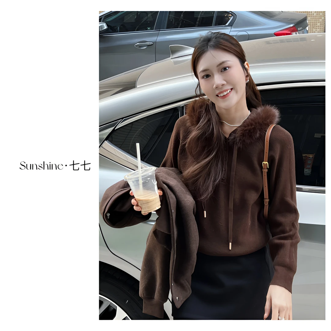 Sunshine【冬日际遇】韩系百搭高质小众设计感连帽软糯针织上衣