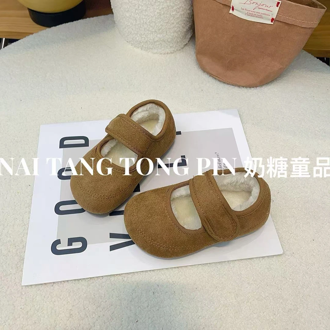 【复古文艺棕】韩版女童玛丽珍公主棉鞋冬季保暖时尚百搭毛毛勃肯鞋