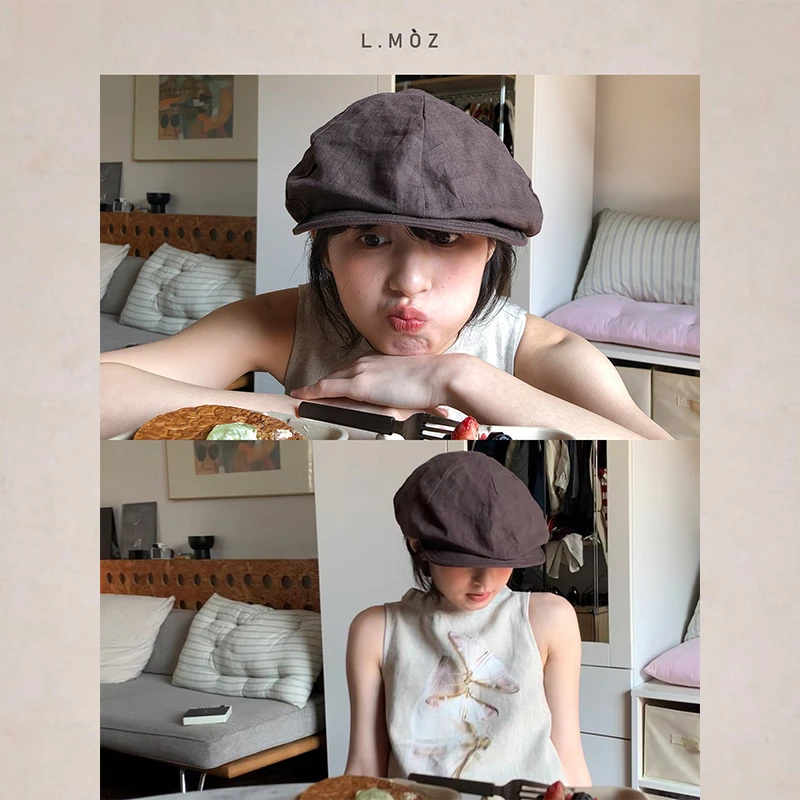 蓝墨竹L.MOZ日系小众复古报童帽女春夏新款显脸小八角画家帽子