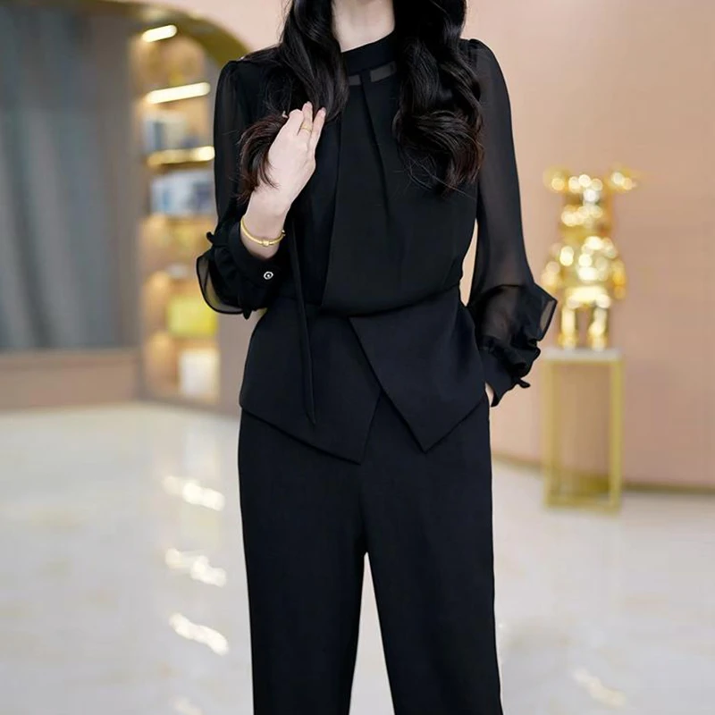 彩萱【两件套】轻奢气场强大女装时尚休闲遮肉显瘦长袖套装女春秋季