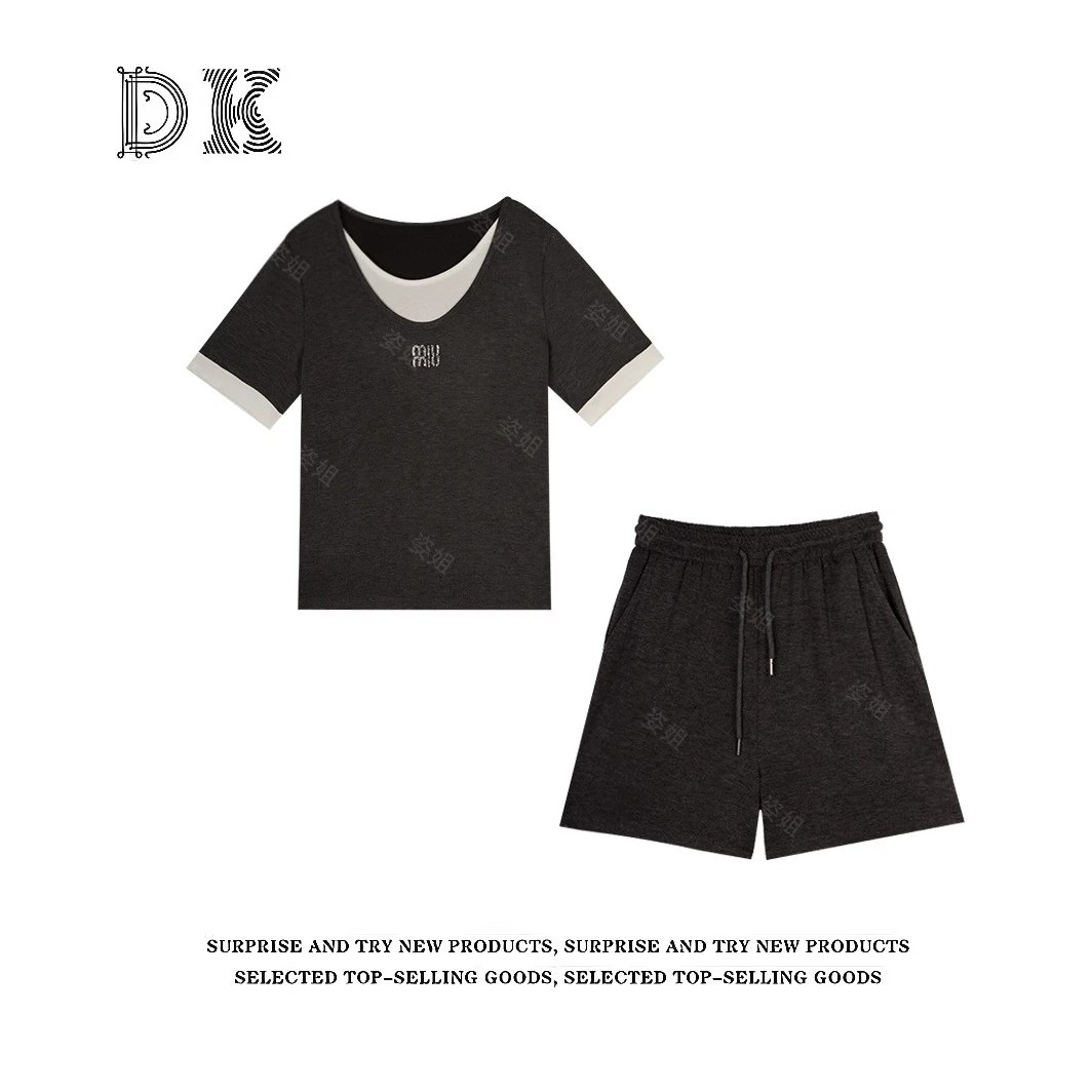 【福利款 不补差】夏季2025年新款拼接设计感休闲两件套装【DK】