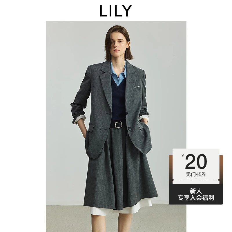 菁英西装LILY2025秋学院风条纹通勤高级感西服外套女125349C2907