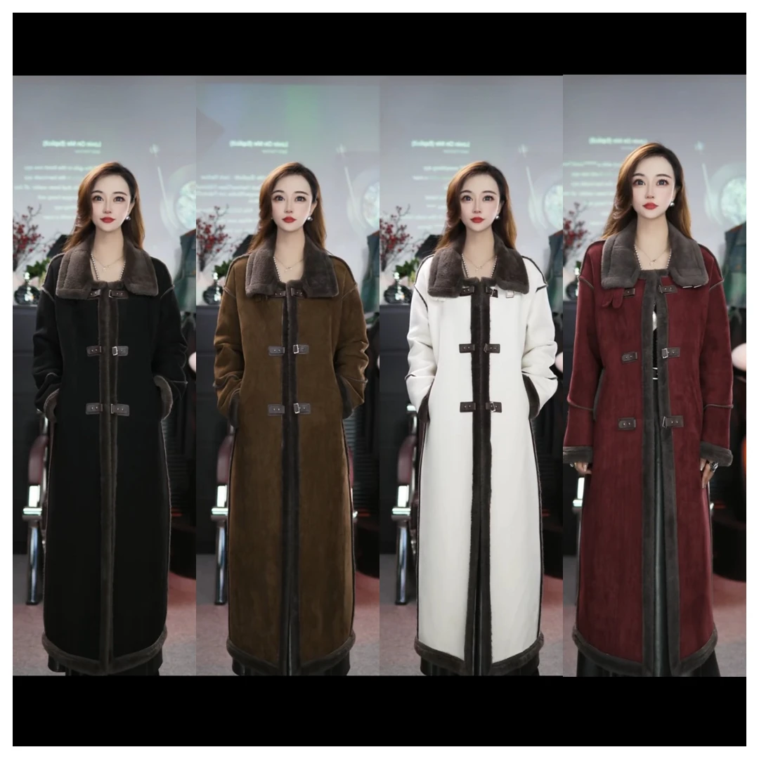 Y1美拉德麂皮绒皮毛一体长款大衣外套女2025冬季新款加厚爆款