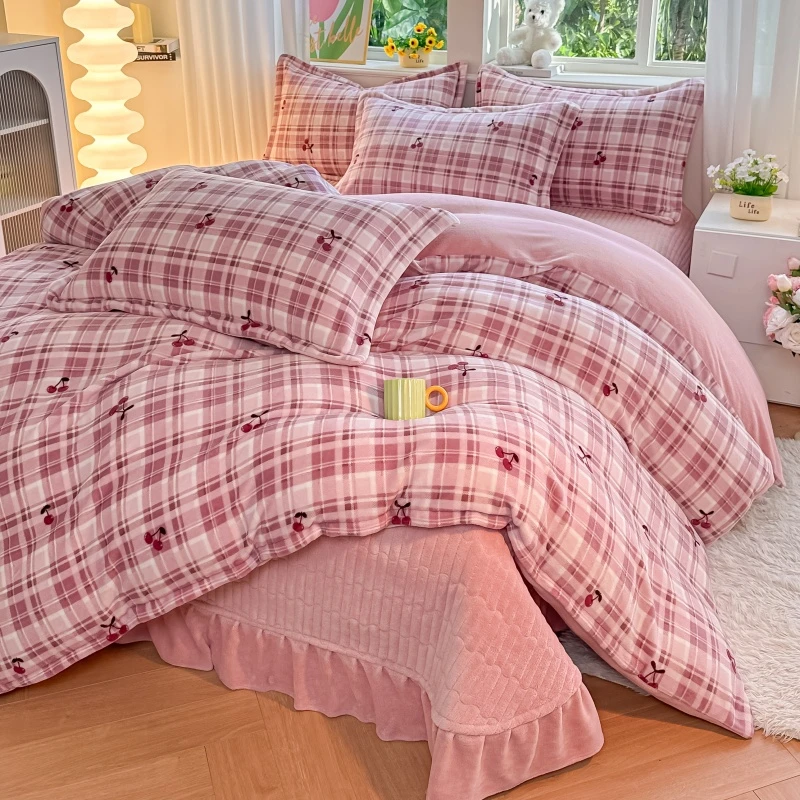 新款加密加厚9-10斤牛奶绒床盖款四件套不掉毛不掉色不起静电