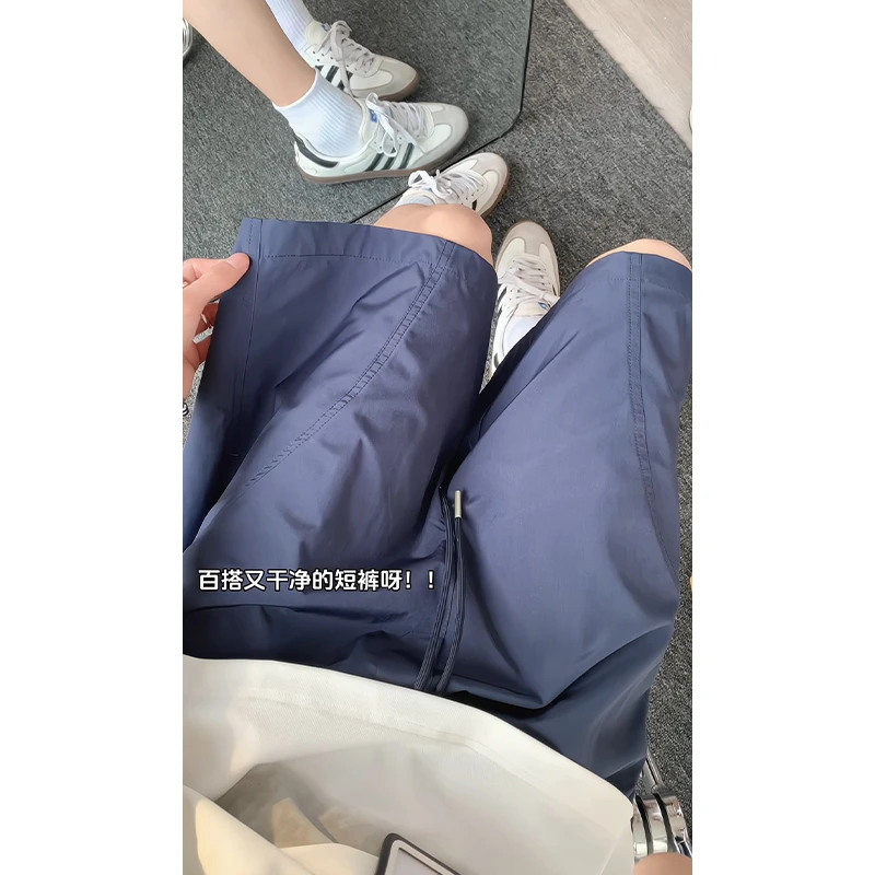 美式斜切工装短裤男夏季薄款拼接冰丝速干休闲裤篮球运动四分裤子