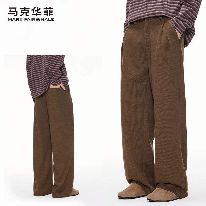 马克华菲美式街头棕色牛仔裤男夏季直筒长裤百搭宽松休闲阔腿裤子